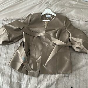 Mira Couture Satin Wrap Jacket – Taupe Gold – Size M (Handcrafted Designer Piece